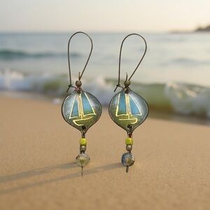 Hand-Painted Enamel Earrings | Artisan Abstract Design | Bronze | Boho Art Jewel